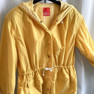 LIZ & CO.. Yellow windbreaker / jacket, hooded, snap front…size med